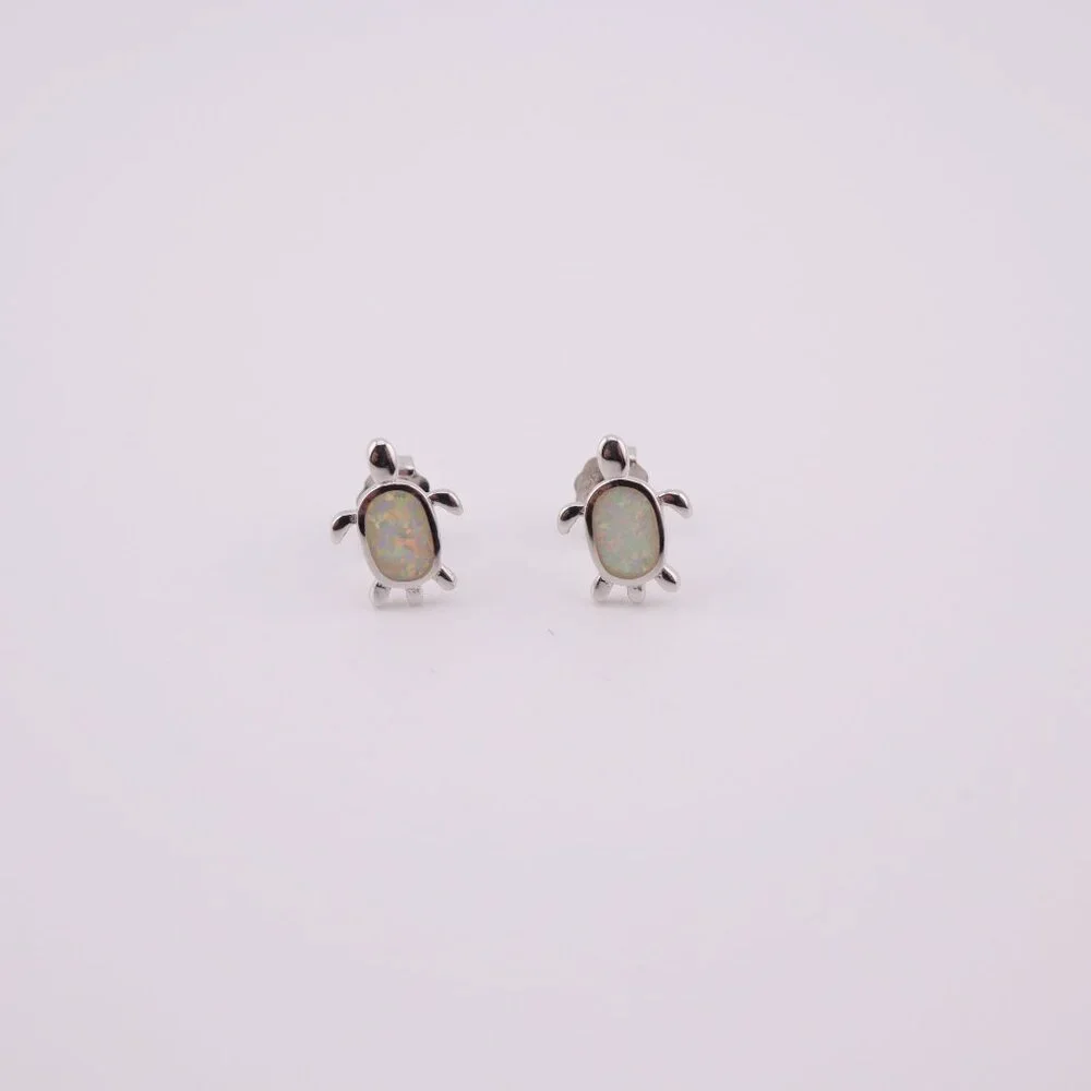 Women's Sterling Silver Jewelry Turtle Stud Fashion Earrings with Opal Accents**